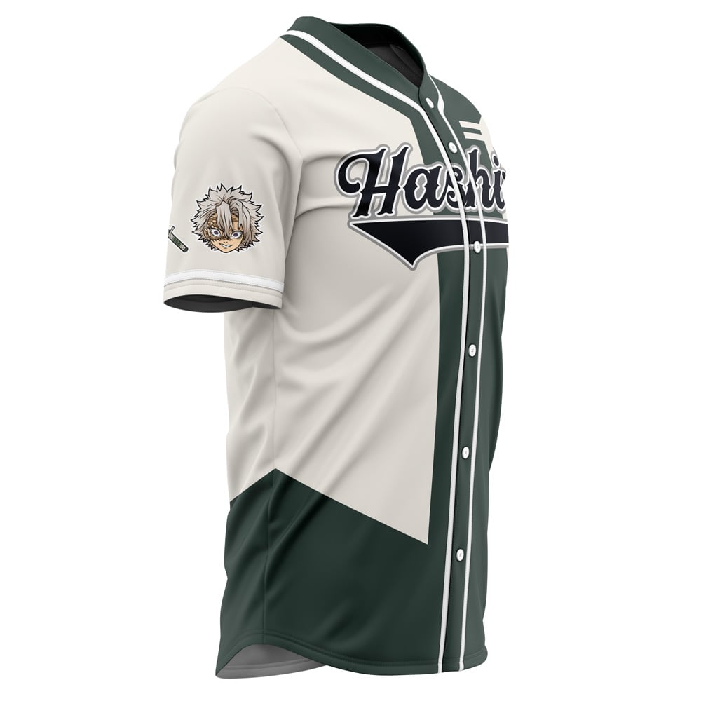 Alternative view of Hashira Sanemi Shinazugawa Demon Slayer Baseball Jersey