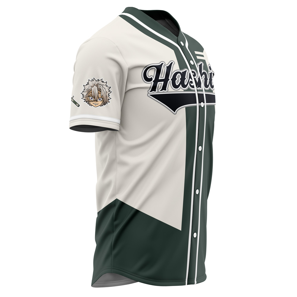 Alternative view of Hashira Sanemi Shinazugawa Demon Slayer Custom Baseball Jersey - Otaku Hall