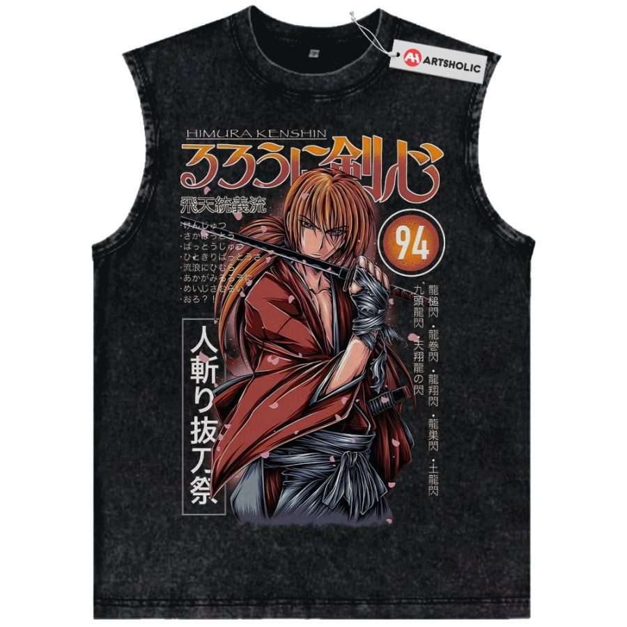 Alternative view of Himura Kenshin Tank Top, Rurouni Kenshin Tank Top, Anime Tank Top, Vintage Tank Top