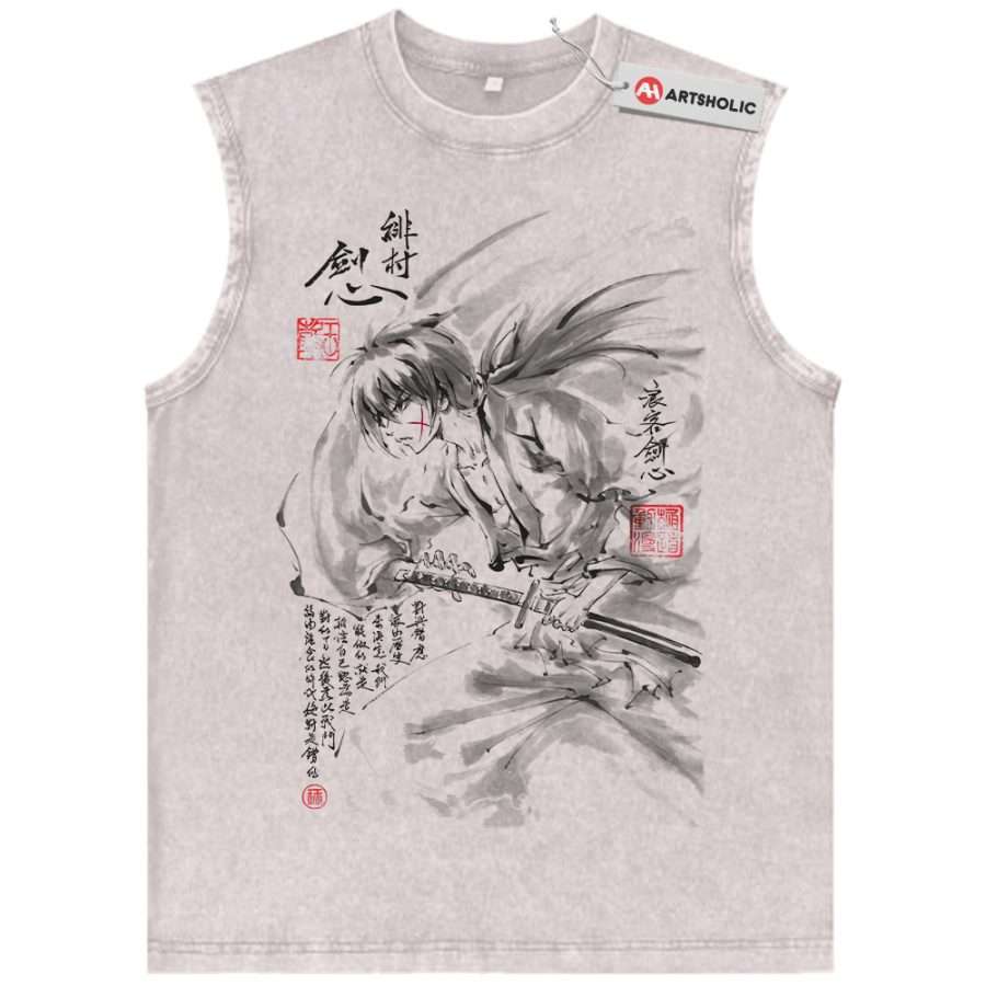 Alternative view of Himura Kenshin Tank Top, Rurouni Kenshin Tank Top, Anime Tank Top, Vintage Tank Top