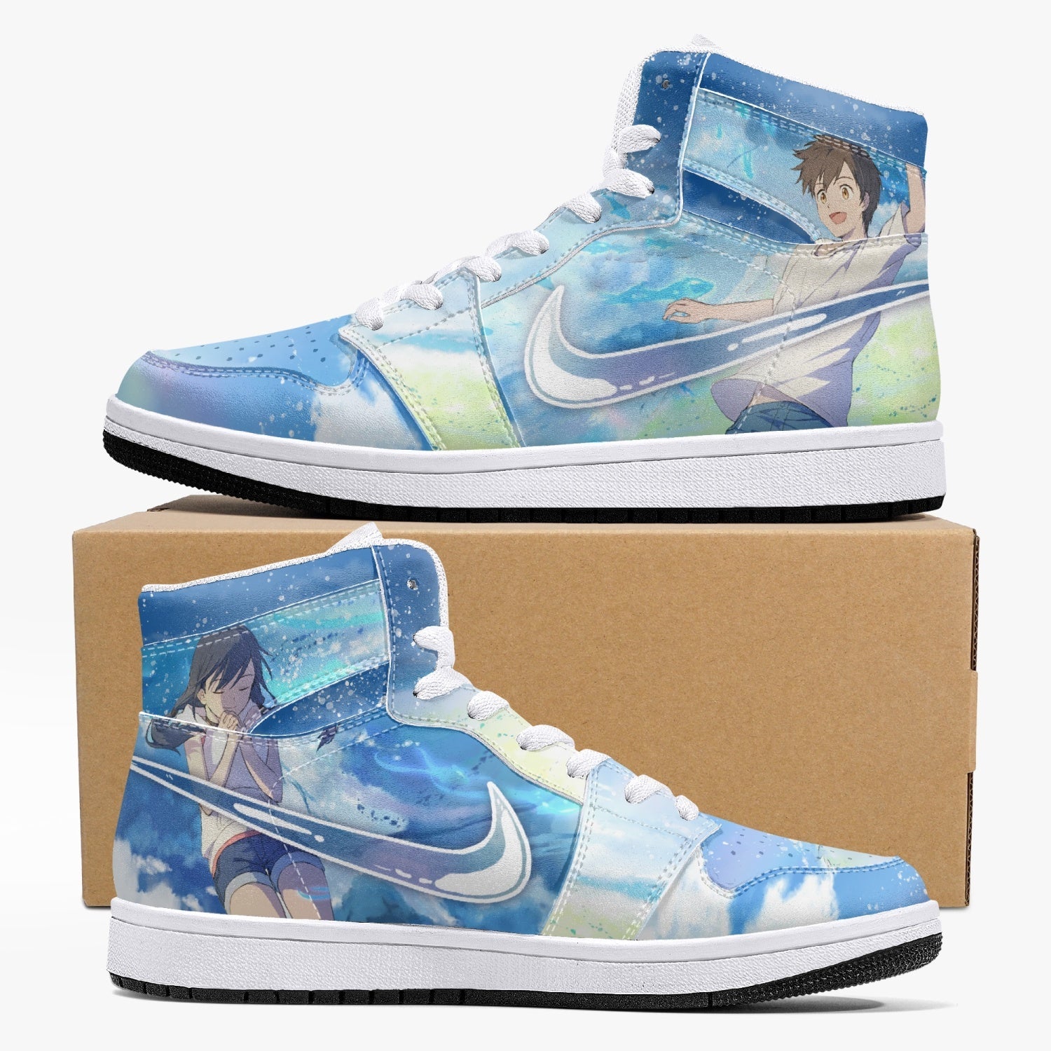 Hina Amano and Hodaka Morishima Weathering with You Custom Sneaker Mid 1 Basketball Shoes - Otaku Hall
