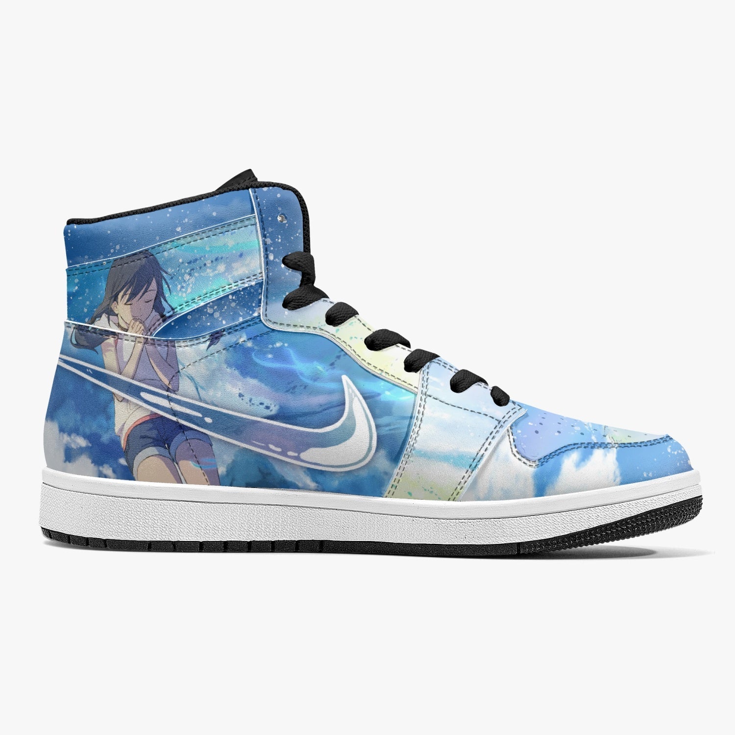 Alternative view of Hina Amano and Hodaka Morishima Weathering with You Custom Sneaker Mid 1 Basketball Shoes - Otaku Hall