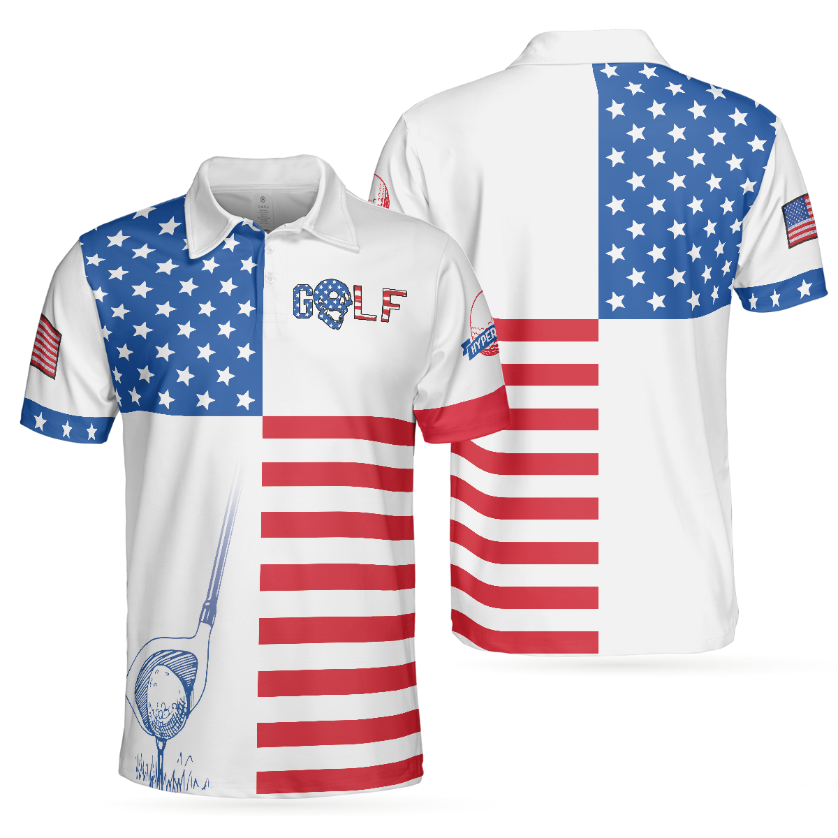 Horizontal Stripes Pattern Short Sleeve Golf Polo Shirt, American Flag Polo Shirt, Patriotic Golf Shirt For Men