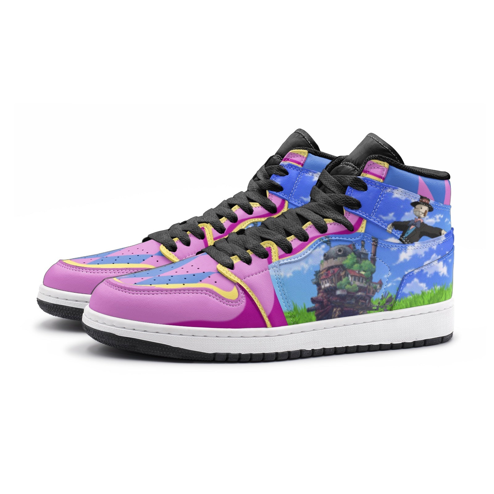 Alternative view of Howl and Sophie Howl's Moving Castle Custom Sneaker Mid 1 Basketball Shoes - Otaku Hall
