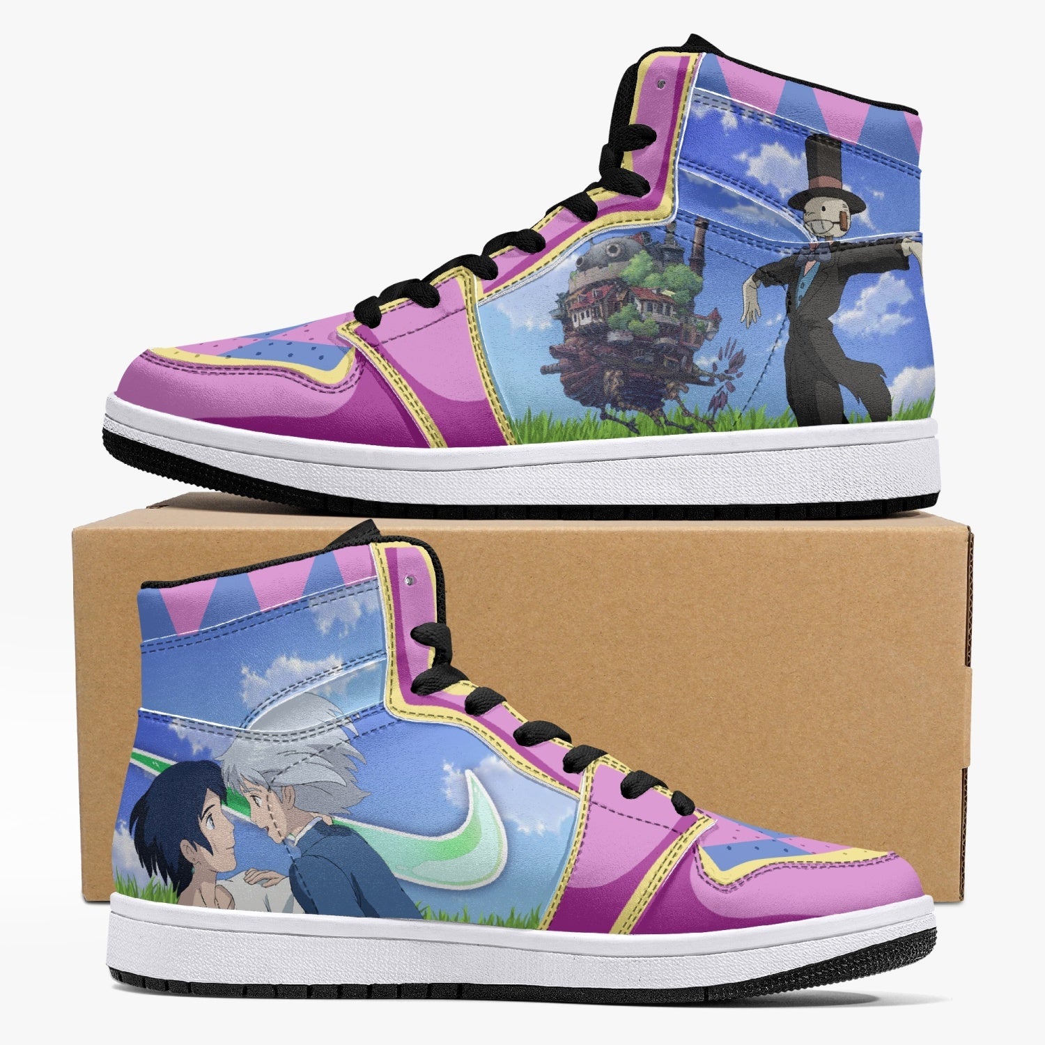 Howl and Sophie Howl's Moving Castle V2 Custom Sneaker Mid 1 Basketball Shoes - Otaku Hall