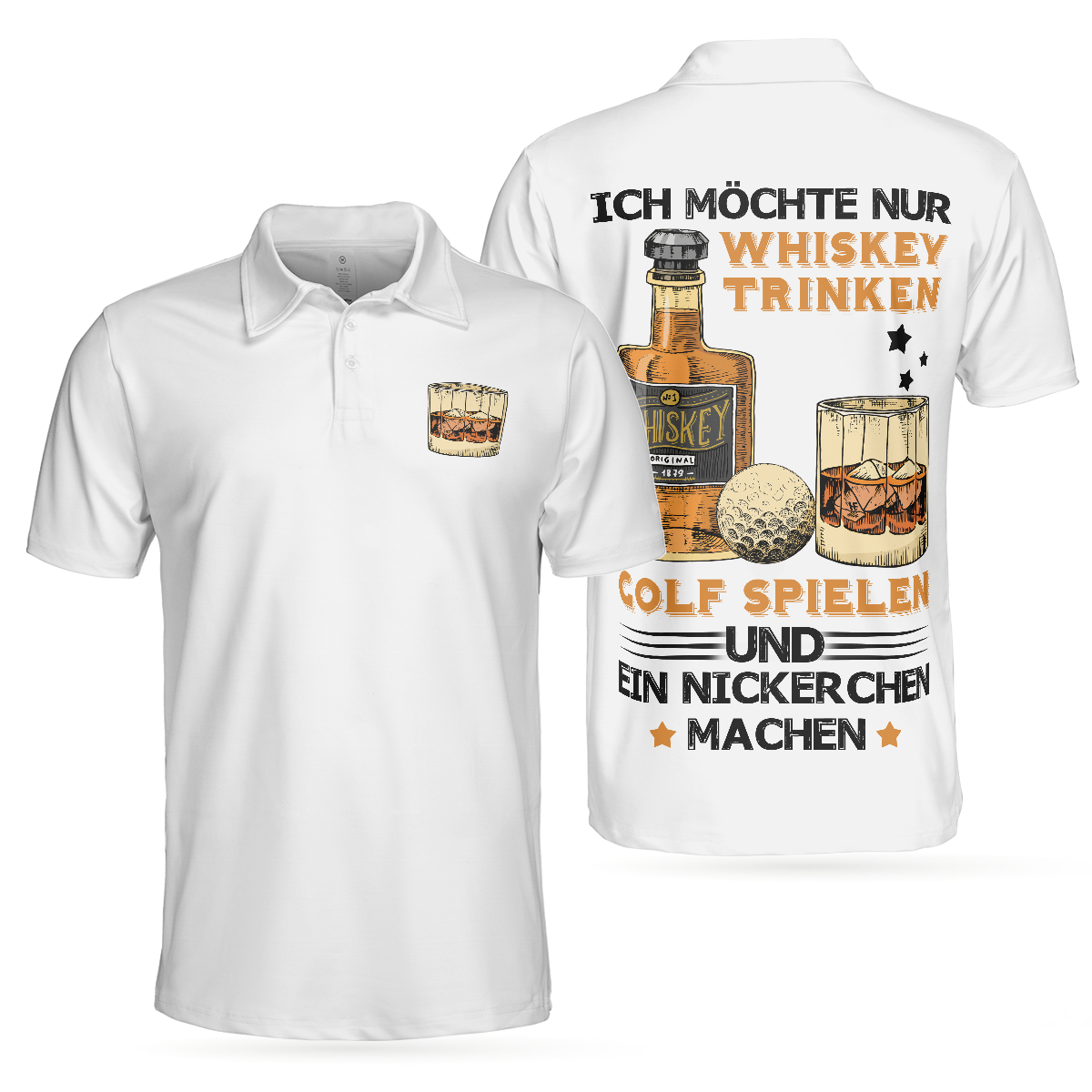 Ich Möchte Nur Whisky Trinken, Golf Spielen Und Ein Nickerchen Machen Polo Shirt, German Whiskey Golf Shirt For Men