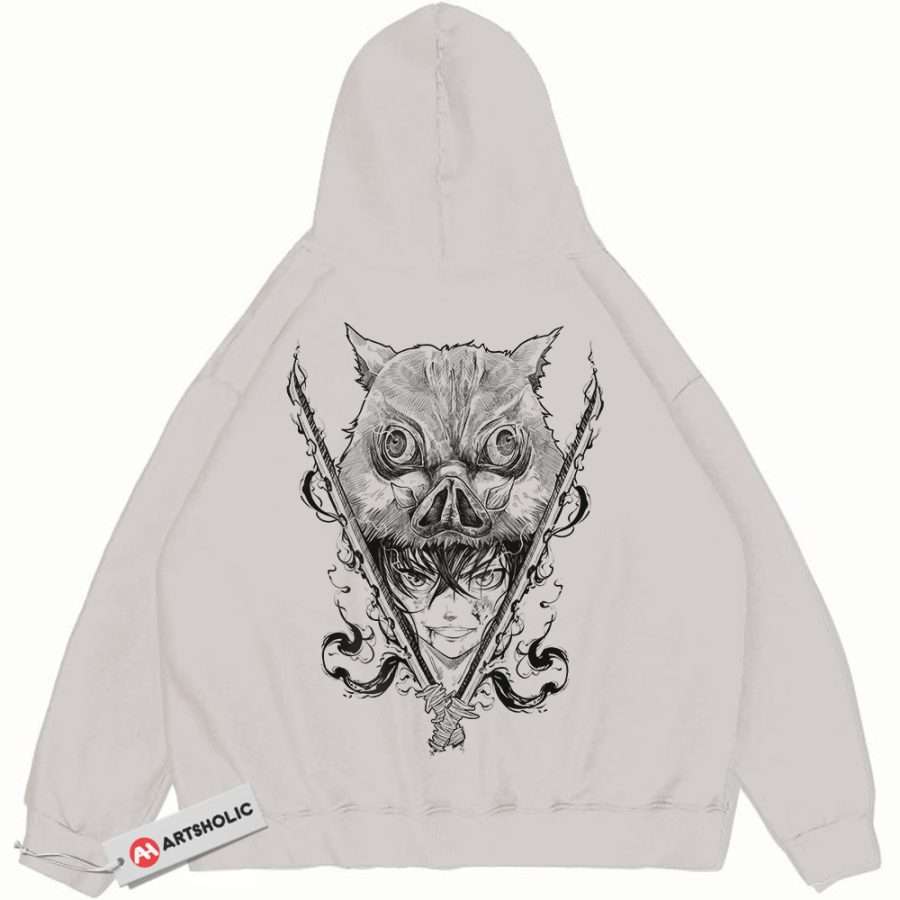 Alternative view of Inosuke Hashibira Hoodie, Demon Slayer Hoodie, Anime Hoodie, Vintage Hoodie
