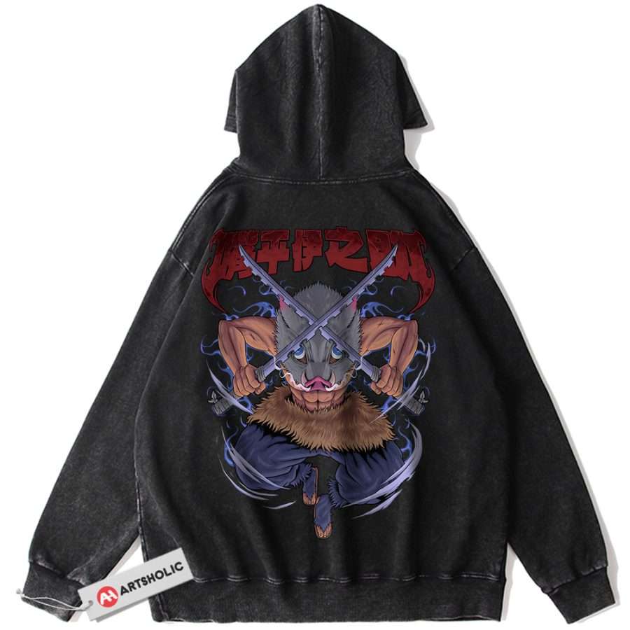 Alternative view of Inosuke Hashibira Hoodie, Demon Slayer Hoodie, Anime Hoodie, Vintage Hoodie