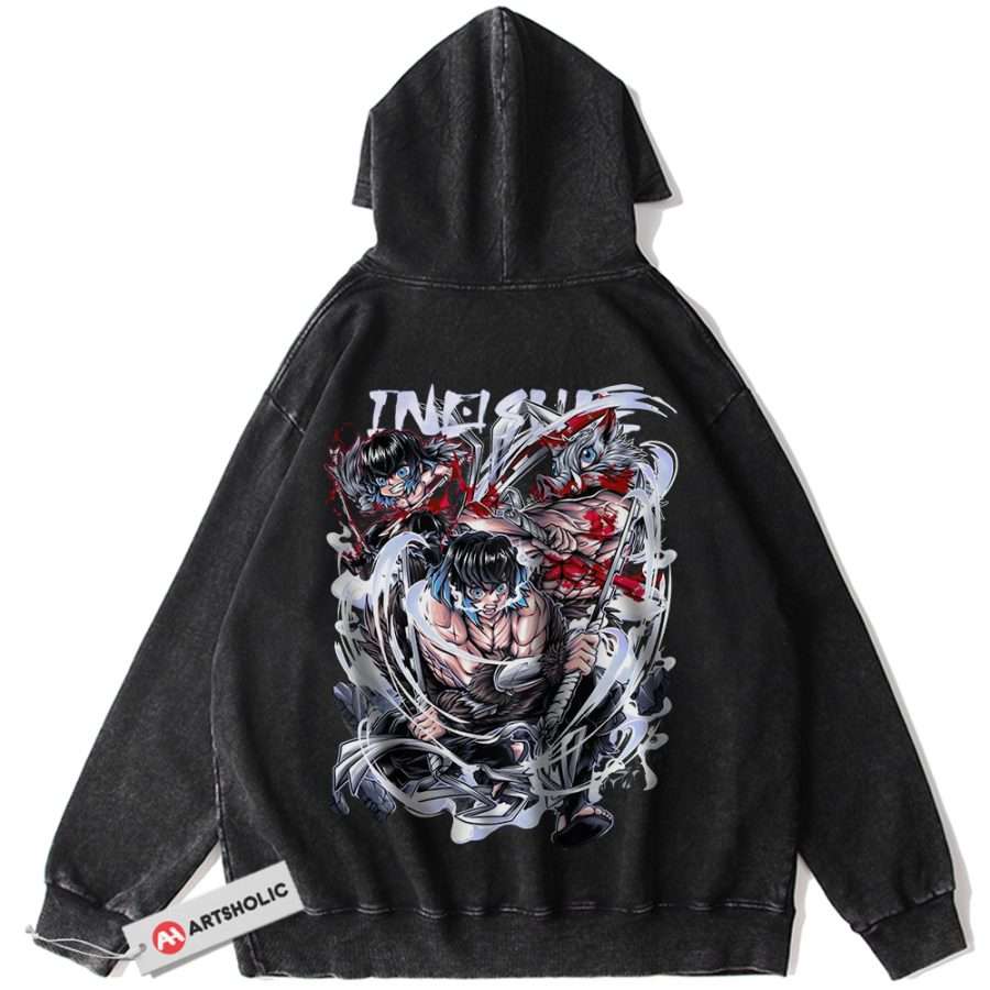 Alternative view of Inosuke Hashibira Hoodie, Demon Slayer Hoodie, Anime Hoodie, Vintage Hoodie