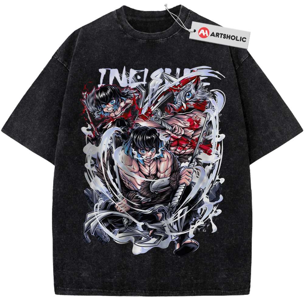 Alternative view of Inosuke Hashibira Shirt, Demon Slayer Shirt, Anime Shirt, Vintage T-Shirt
