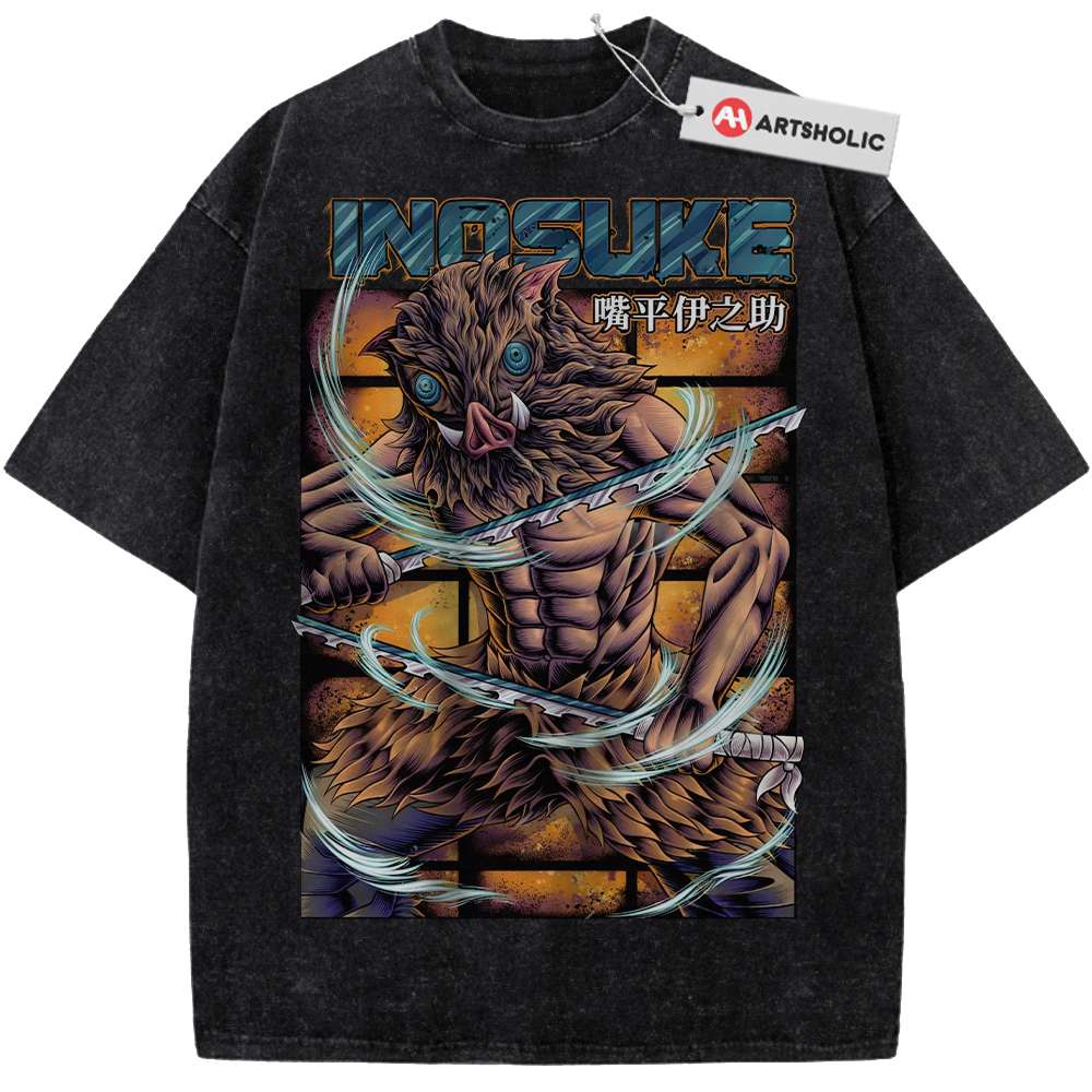Alternative view of Inosuke Hashibira Shirt, Demon Slayer Shirt, Anime Shirt, Vintage T-Shirt