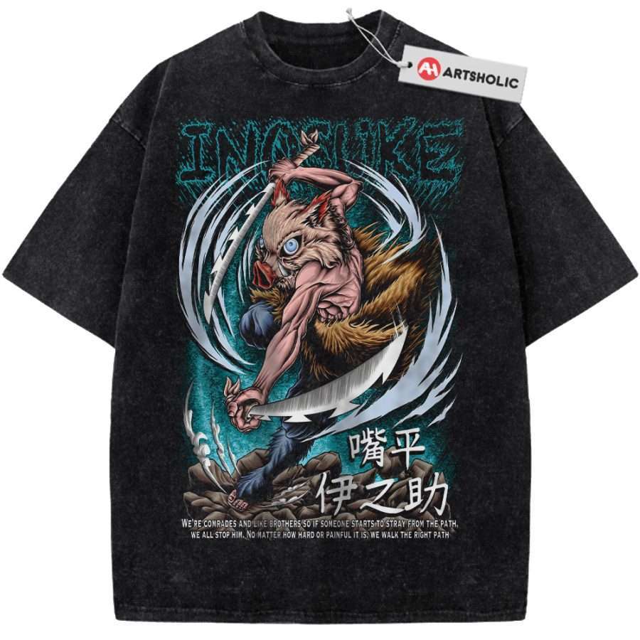 Alternative view of Inosuke Hashibira Shirt, Demon Slayer Shirt, Anime Shirt, Vintage T-Shirt