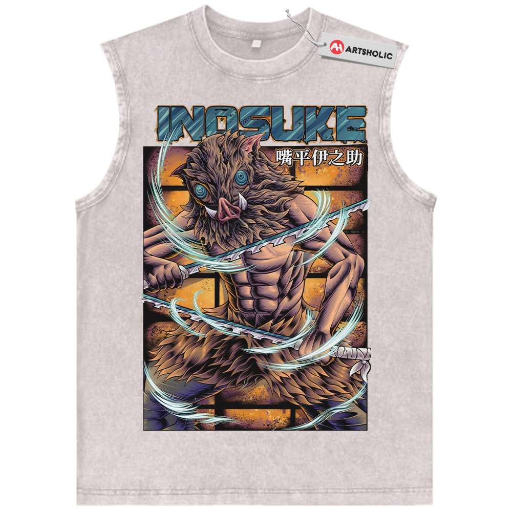 Alternative view of Inosuke Hashibira Tank Top, Demon Slayer Tank Top, Anime Tank Top, Vintage Tank Top