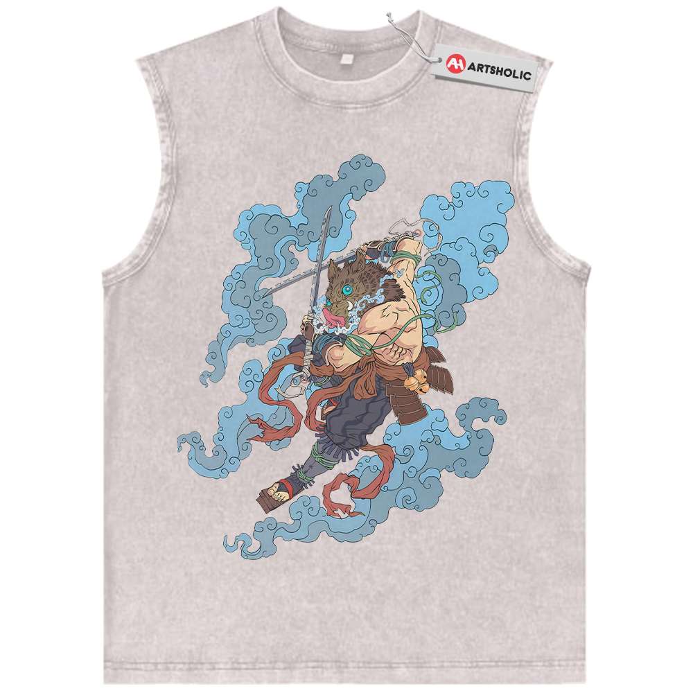 Alternative view of Inosuke Hashibira Tank Top, Demon Slayer Tank Top, Anime Tank Top, Vintage Tank Top