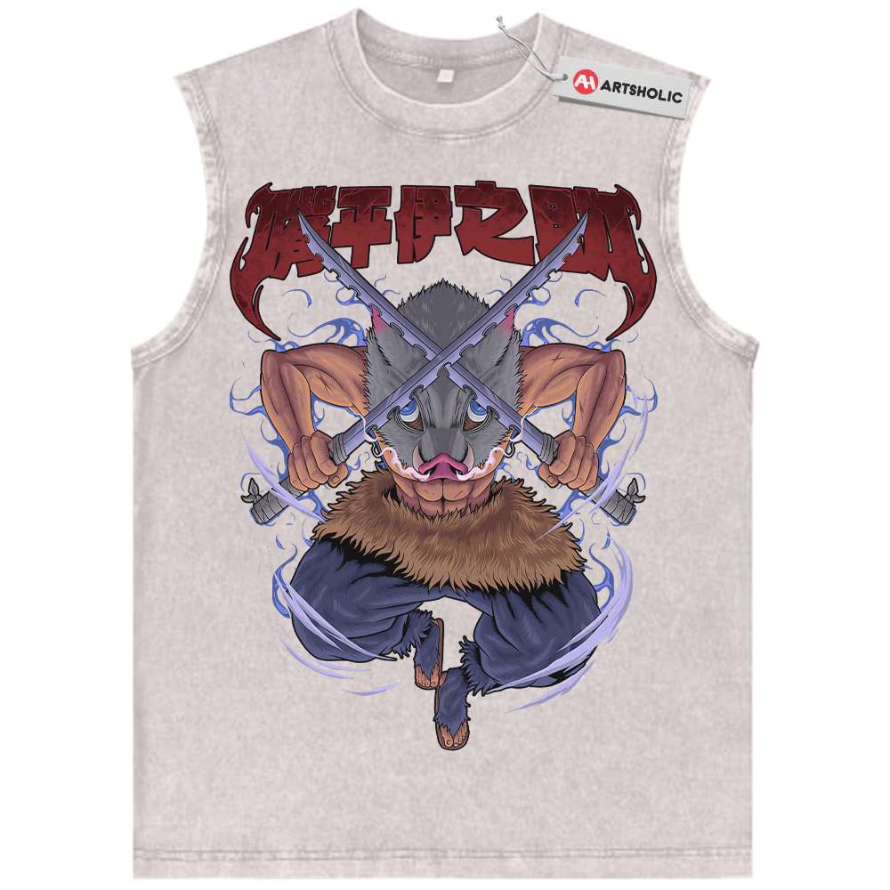 Alternative view of Inosuke Hashibira Tank Top, Demon Slayer Tank Top, Anime Tank Top, Vintage Tank Top