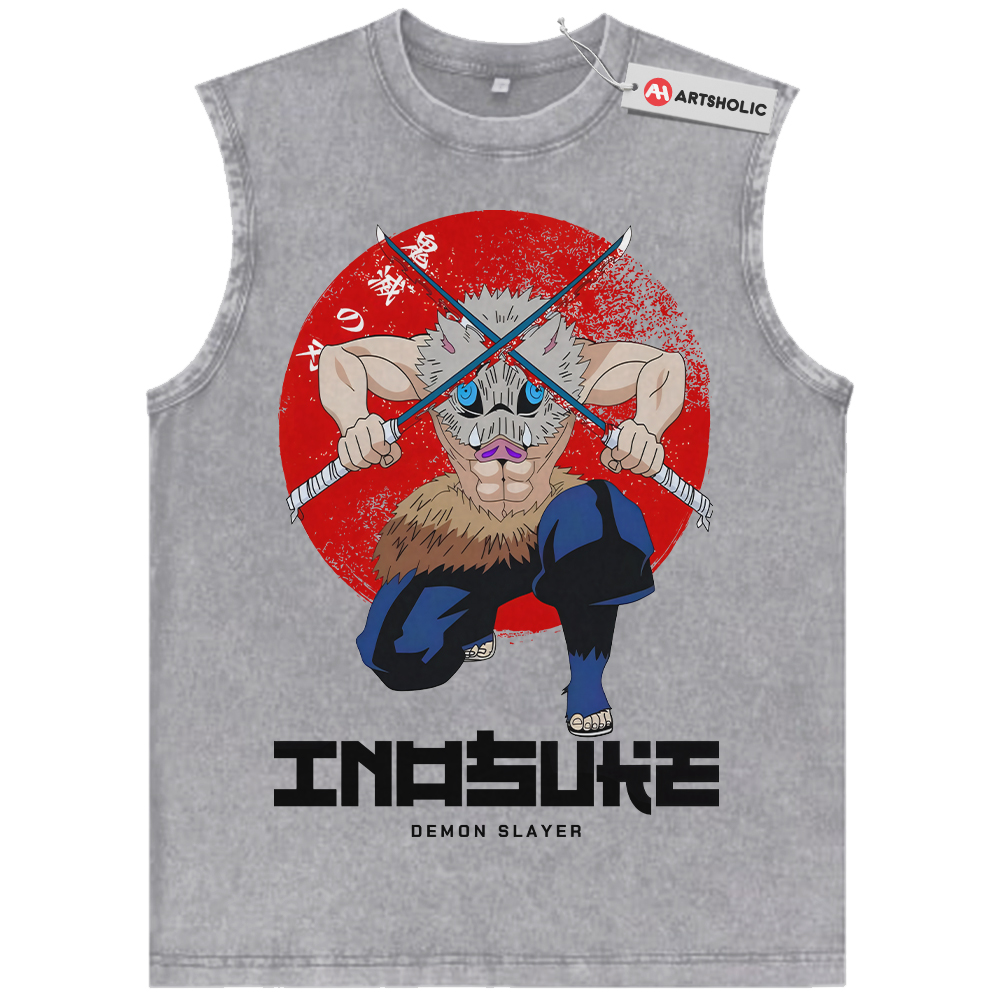 Alternative view of Inosuke Hashibira Tank Top, Demon Slayer Tank Top, Anime Tank Top, Vintage Tank Top