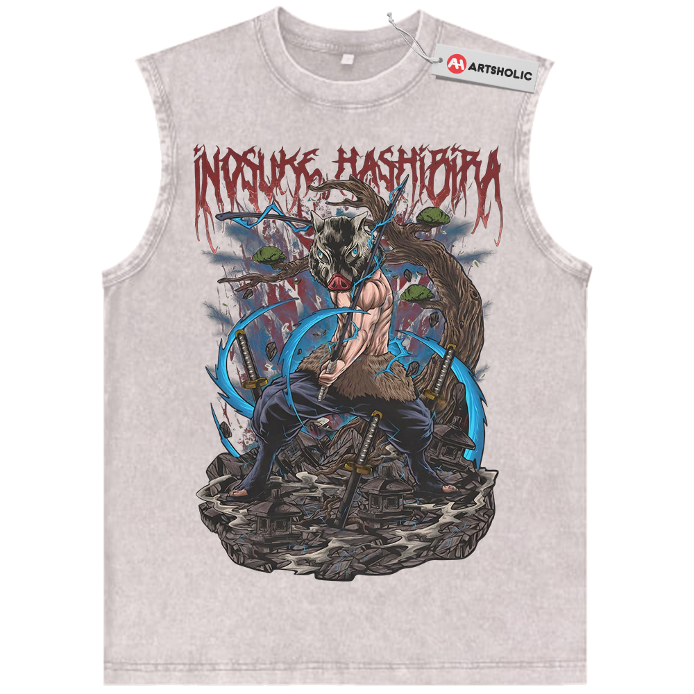 Alternative view of Inosuke Hashibira Tank Top, Demon Slayer Tank Top, Anime Tank Top, Vintage Tank Top