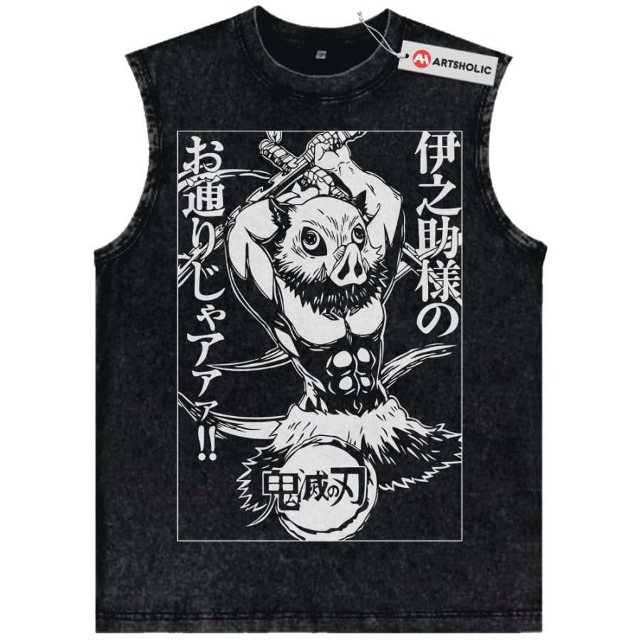 Alternative view of Inosuke Hashibira Tank Top, Demon Slayer Tank Top, Anime Tank Top, Vintage Tank Top