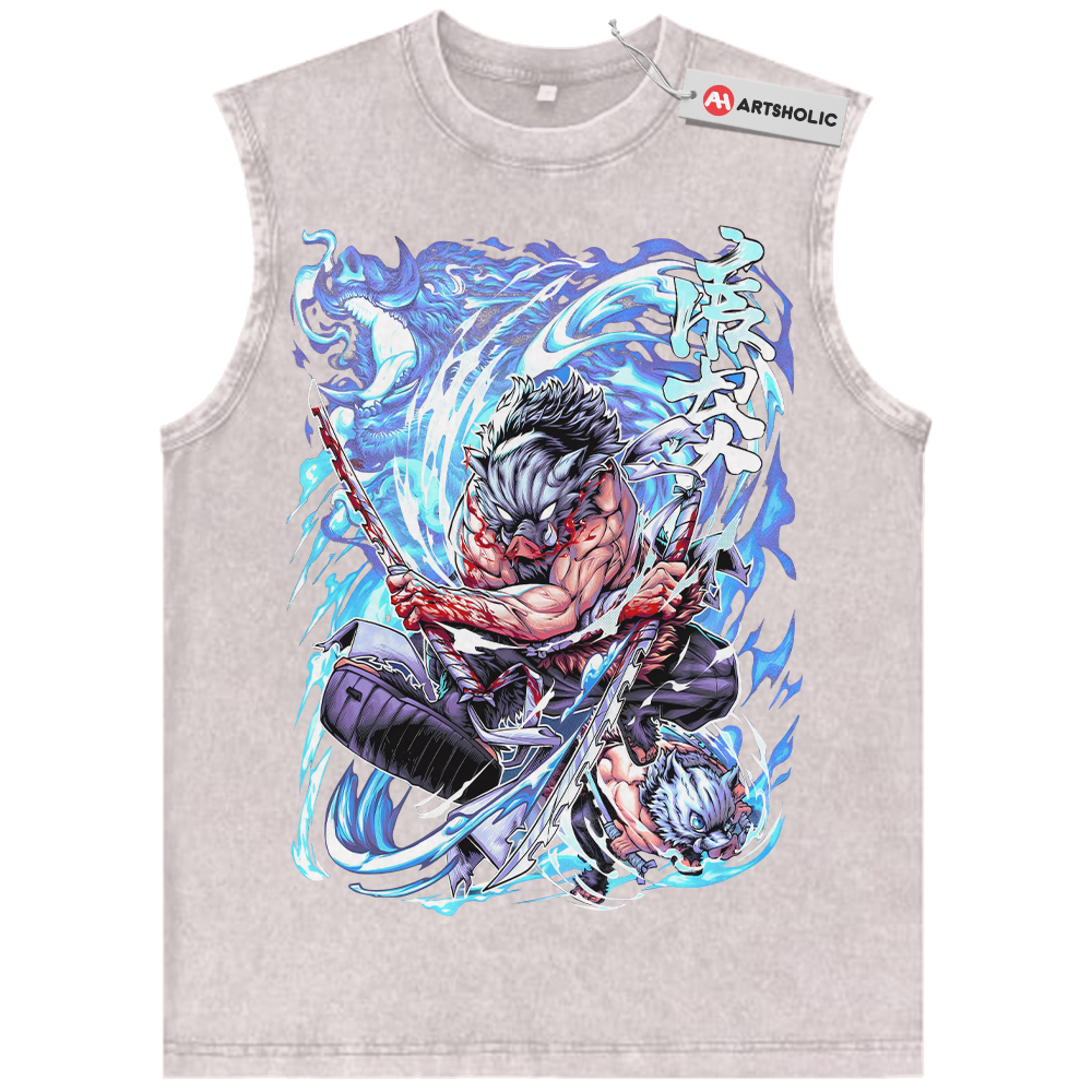 Alternative view of Inosuke Hashibira Tank Top, Demon Slayer Tank Top, Anime Tank Top, Vintage Tank Top