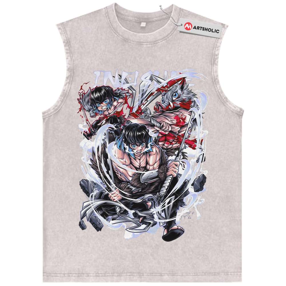 Alternative view of Inosuke Hashibira Tank Top, Demon Slayer Tank Top, Anime Tank Top, Vintage Tank Top