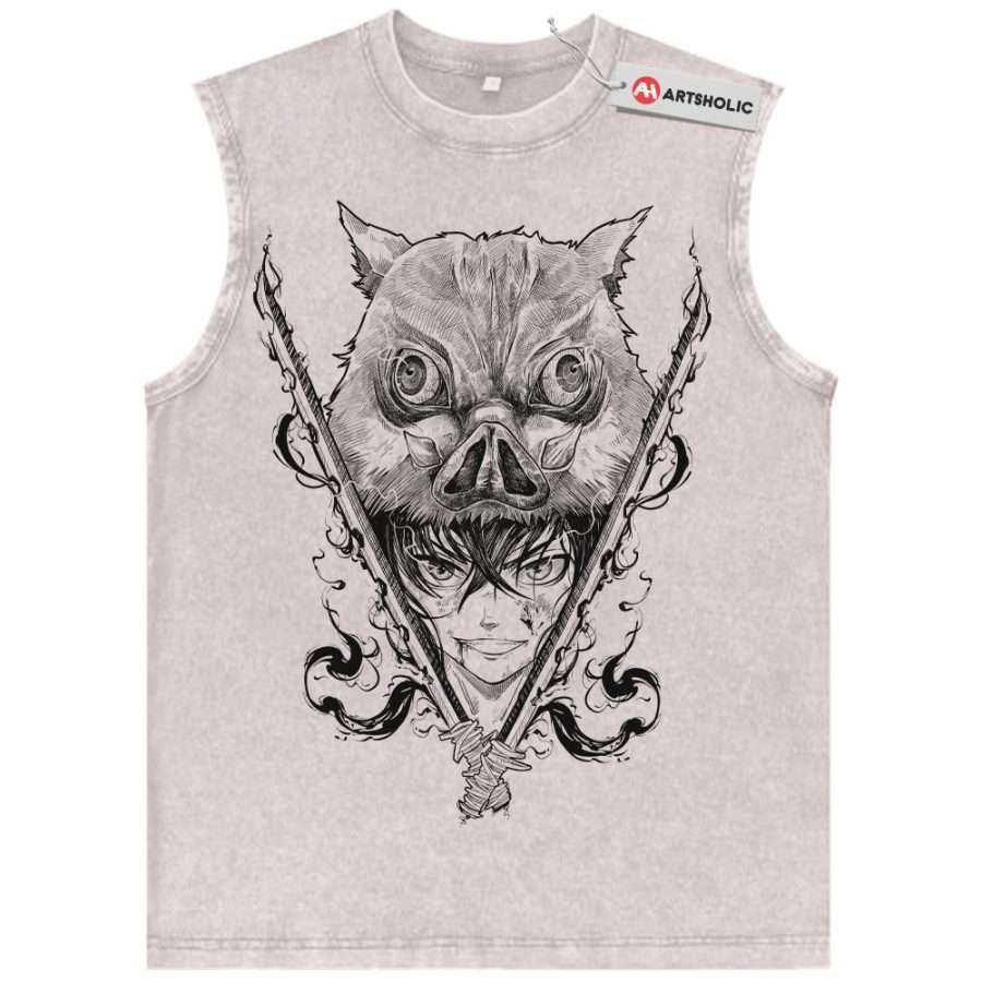 Alternative view of Inosuke Hashibira Tank Top, Demon Slayer Tank Top, Anime Tank Top, Vintage Tank Top