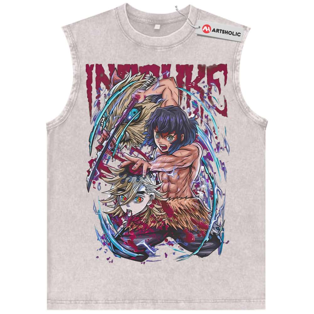 Alternative view of Inosuke Hashibira Tank Top, Demon Slayer Tank Top, Anime Tank Top, Vintage Tank Top