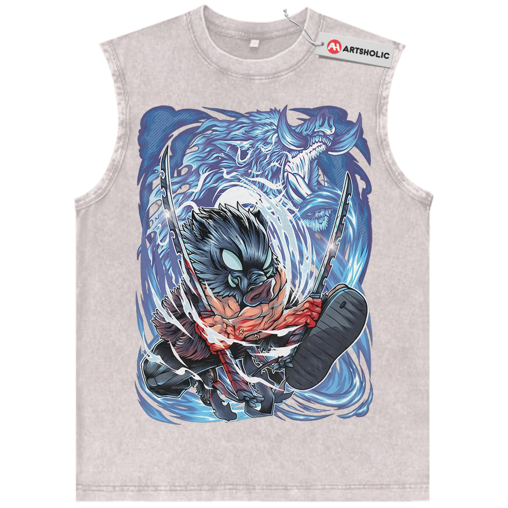 Alternative view of Inosuke Hashibira Tank Top, Demon Slayer Tank Top, Anime Tank Top, Vintage Tank Top