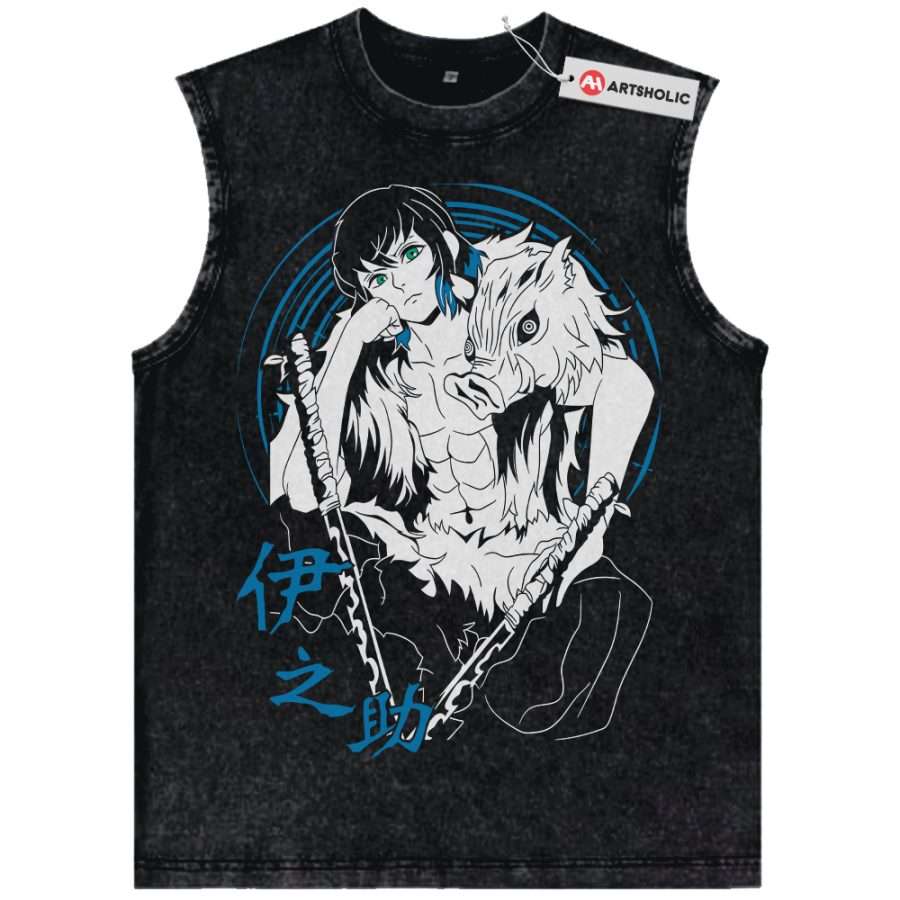 Alternative view of Inosuke Hashibira Tank Top, Demon Slayer Tank Top, Anime Tank Top, Vintage Tank Top