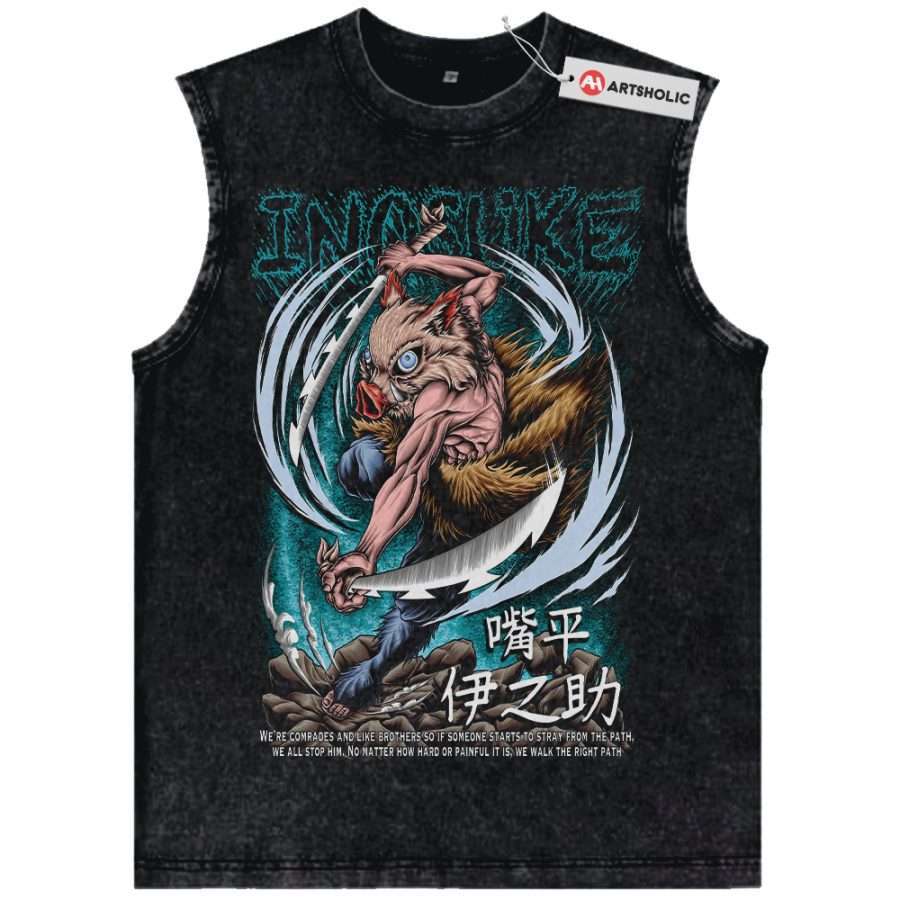 Alternative view of Inosuke Hashibira Tank Top, Demon Slayer Tank Top, Anime Tank Top, Vintage Tank Top