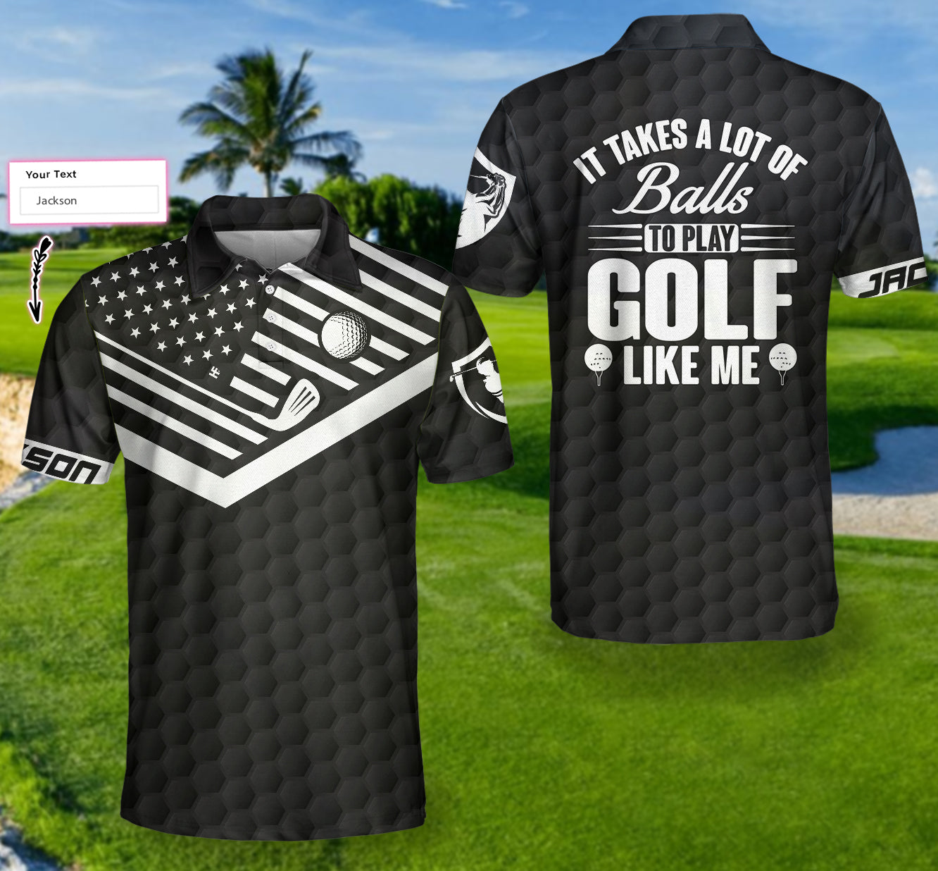 It Takes A Lot Of Balls Golfer Custom Polo Shirt, Personalized American Flag Golf Shirt For Men