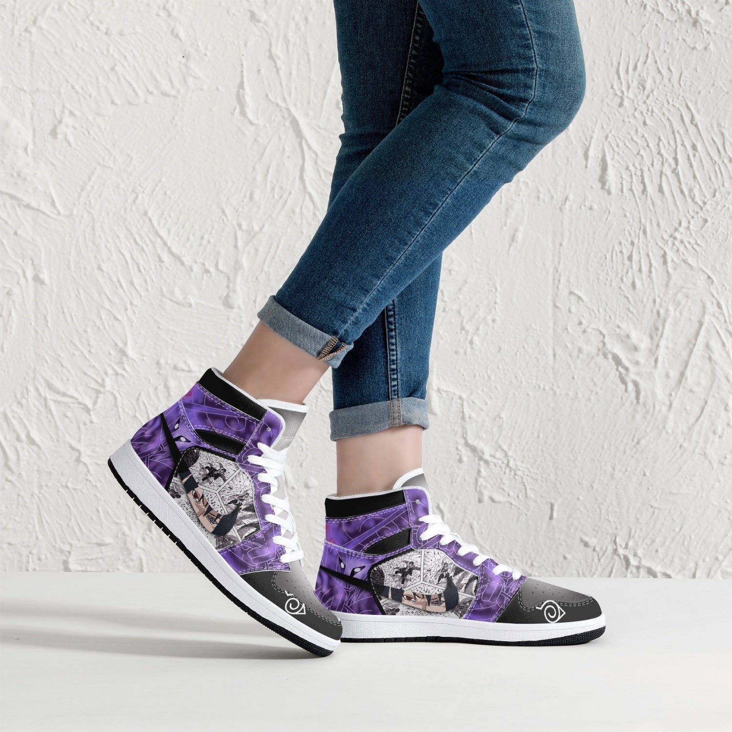 Alternative view of Itachi and Sasuke Clan Susano Ninja Custom Sneaker Mid 1 Basketball Shoes - Otaku Hall