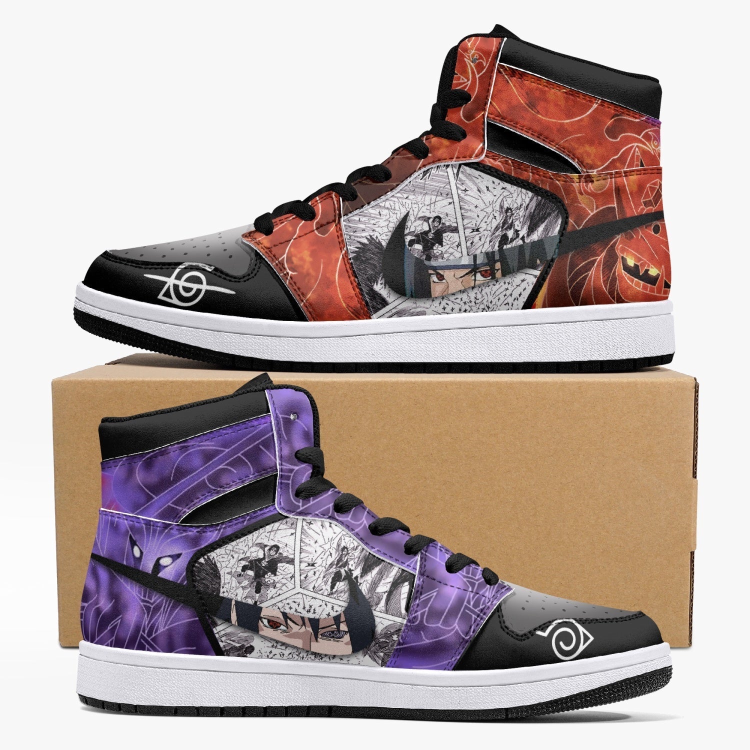 Itachi and Sasuke Uchiha Susano Naruto Custom Sneaker Mid 1 Basketball Shoes - Otaku Hall