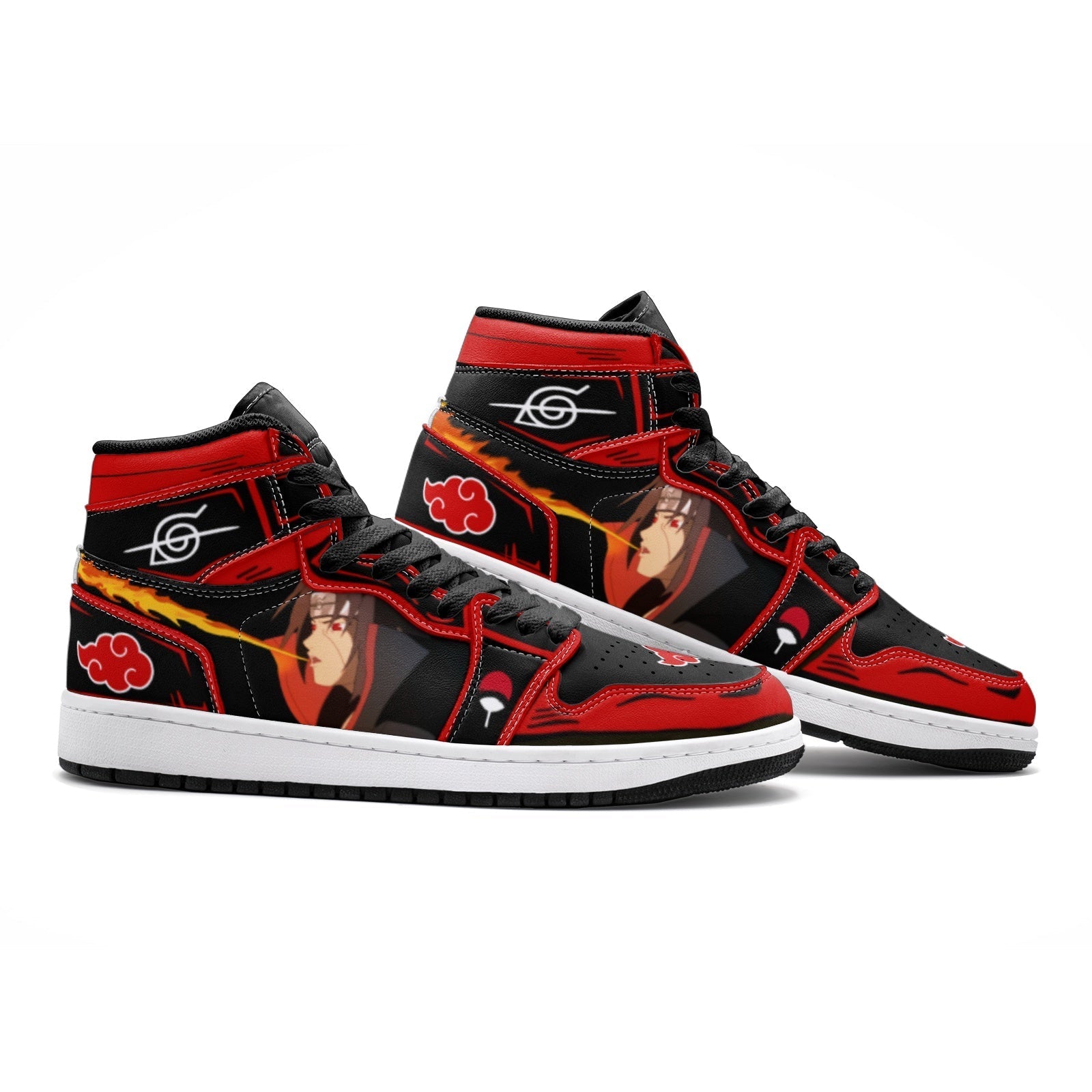 Itachi Clan Fireball Red Cloud Ninja Custom Sneaker Mid 1 Basketball Shoes - Otaku Hall