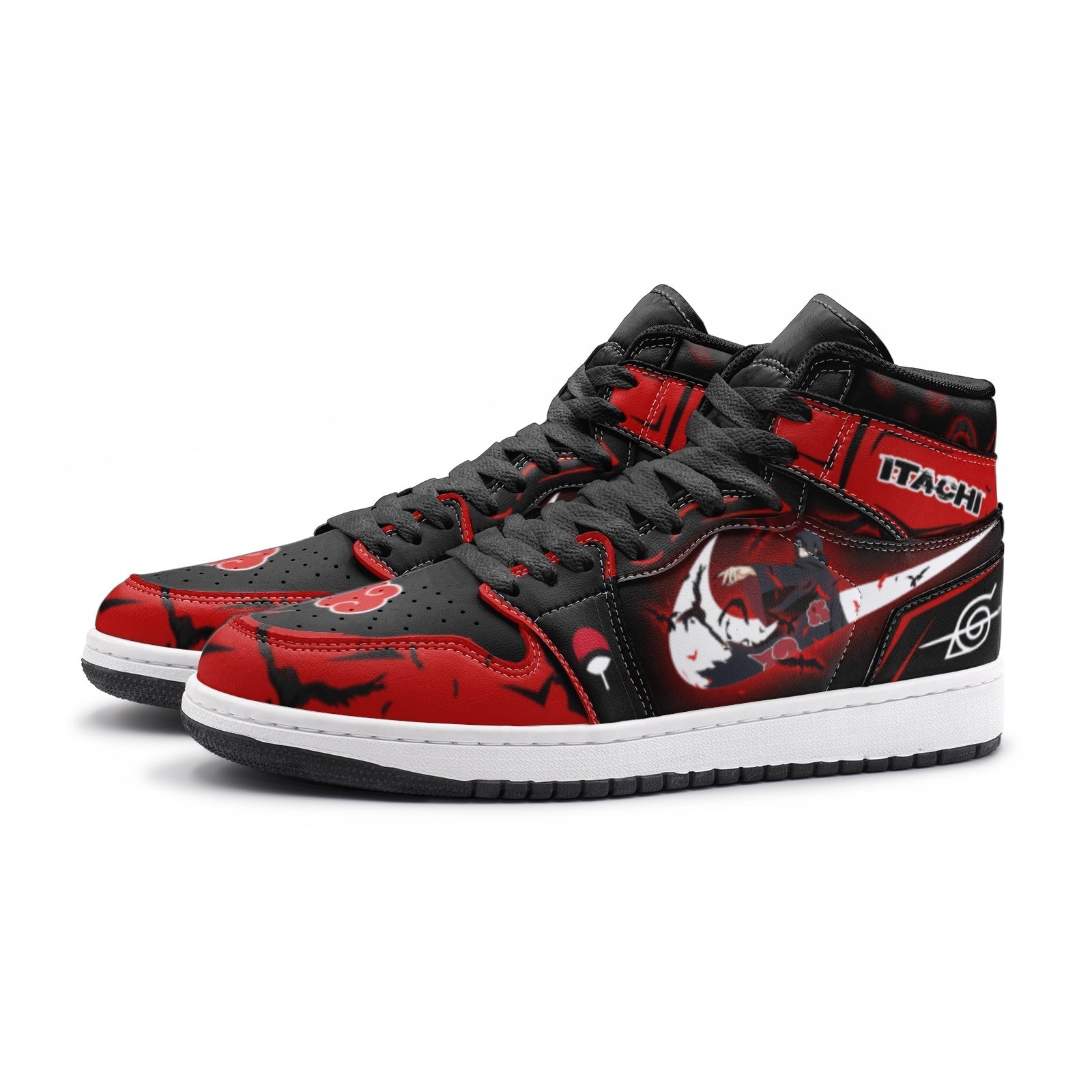 Alternative view of Itachi Clan Red Cloud Ninja Custom Sneaker Mid 1 Basketball Shoes - Otaku Hall