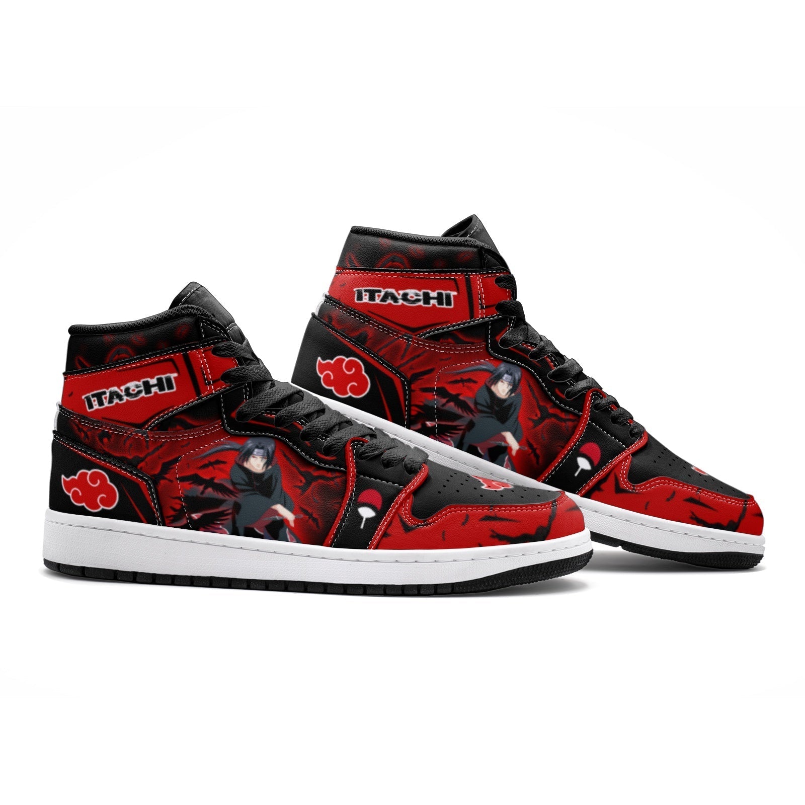 Itachi Clan Red Cloud Ninja Custom Sneaker Mid 1 Basketball Shoes - Otaku Hall