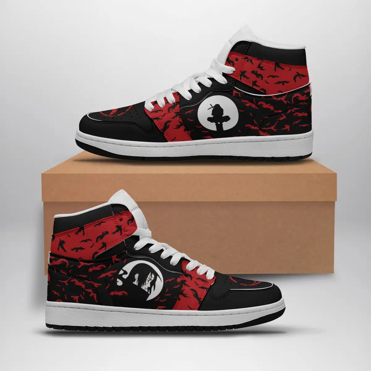 Itachi Crows Naruto Shippuden Shonen Custom Sneaker Mid 1 Basketball Shoes for Anime Fans - Otaku Hall