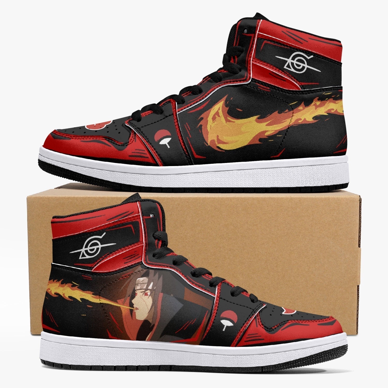 Itachi Uchiha Fireball Akatsuki Custom Sneaker Mid 1 Basketball Shoes - Otaku Hall