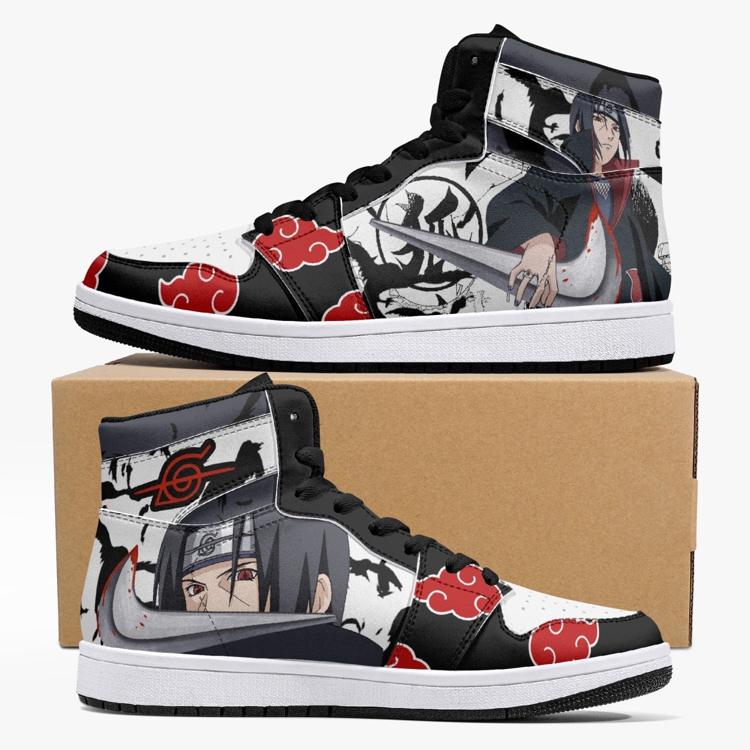 Itachi Uchiha V2 Naruto Custom Sneaker Mid 1 Basketball Shoes - Otaku Hall