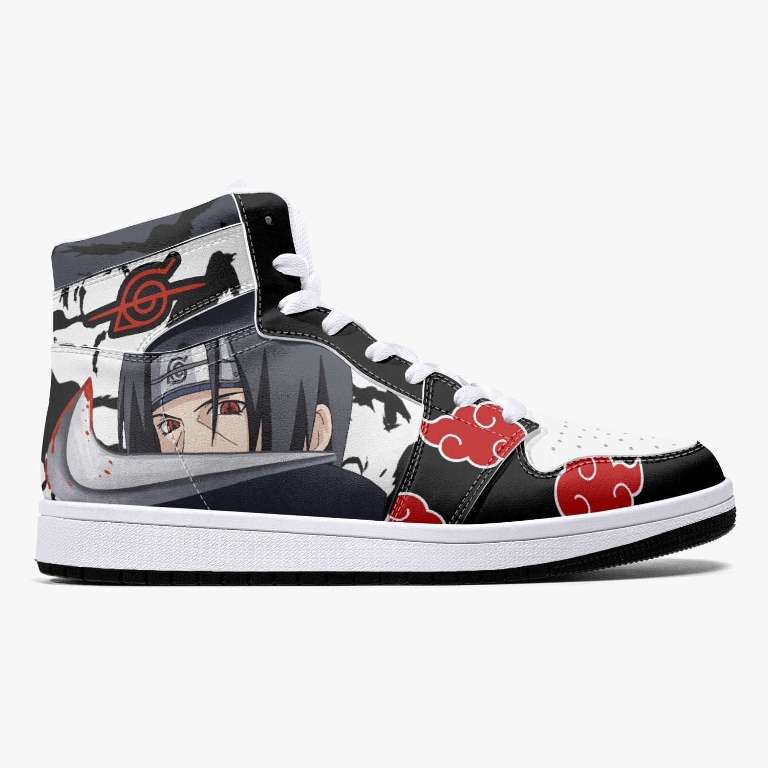 Alternative view of Itachi Uchiha V2 Naruto Custom Sneaker Mid 1 Basketball Shoes - Otaku Hall