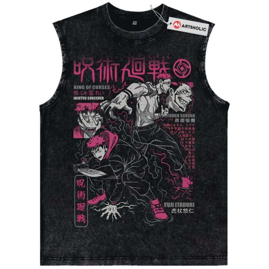 Alternative view of Itadori vs Sukuna Tank Top, Jujutsu Kaisen Tank Top, Anime Tank Top, Vintage Tank Top