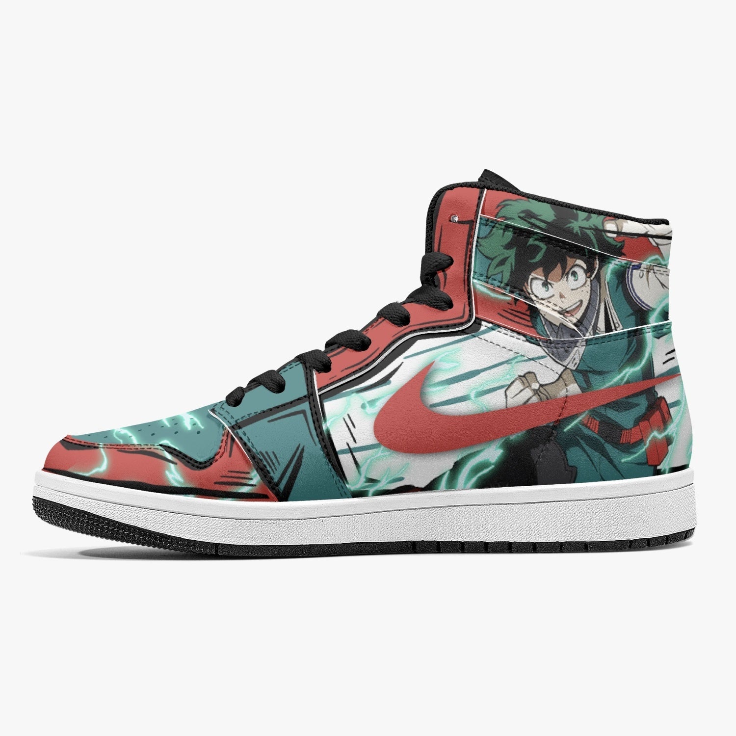 Alternative view of Izuku Midoriya - Deku My Hero Custom Sneaker Mid 1 Basketball Shoes - Otaku Hall