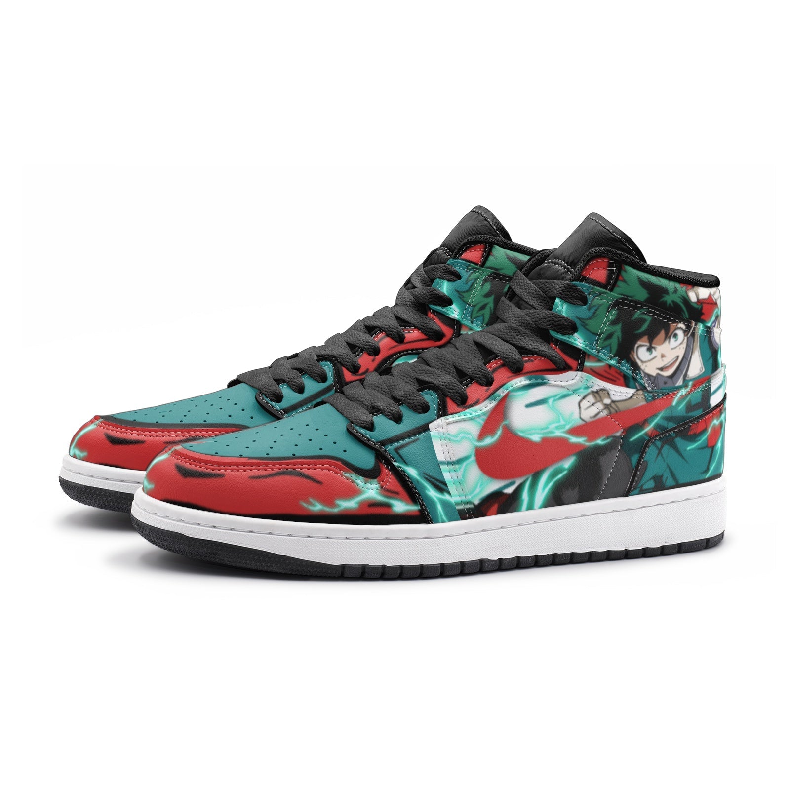 Alternative view of Izuku Midoriya - Deku My Hero V2 Custom Sneaker Mid 1 Basketball Shoes - Otaku Hall
