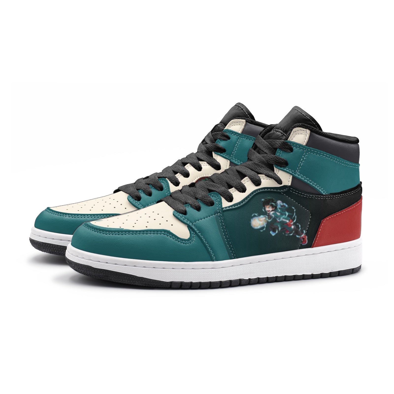 Alternative view of Izuku Midoriya My Hero Custom Sneaker Mid 1 Basketball Shoes - Otaku Hall