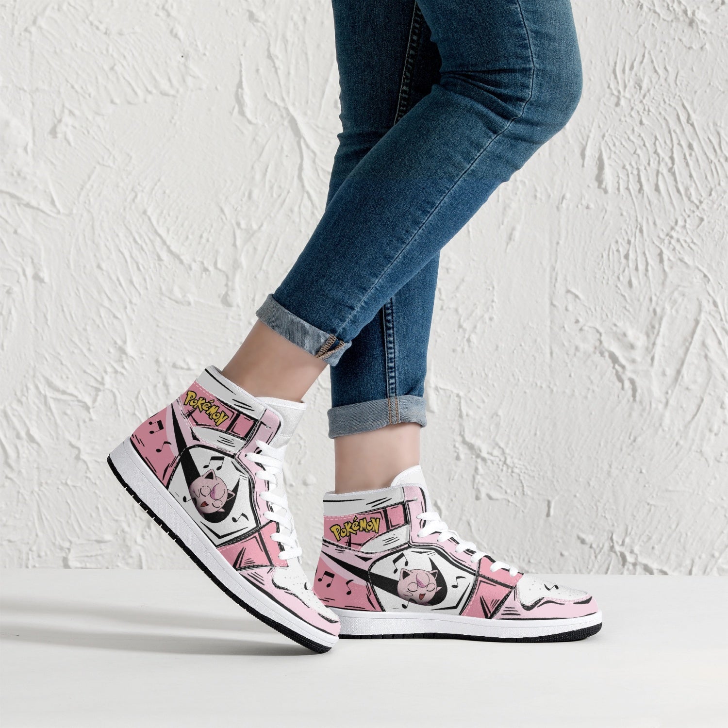 Alternative view of Jigglypuff Pokemon Custom Sneaker Mid 1 Basketball Shoes - Otaku Hall