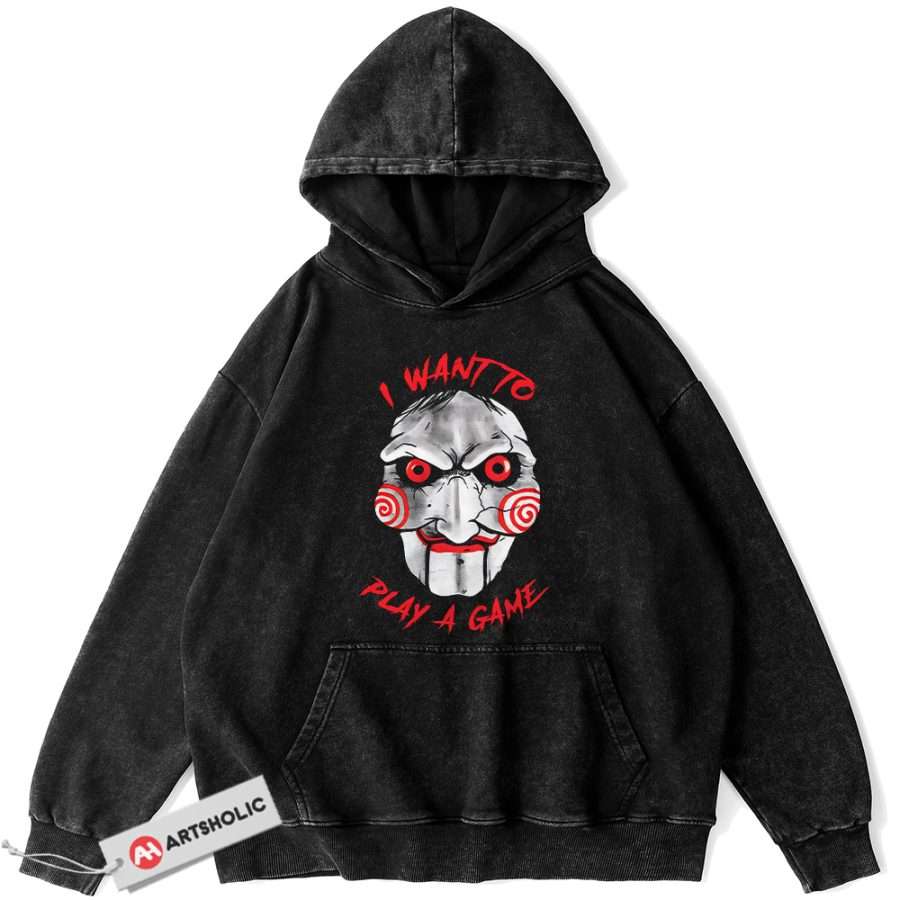 Alternative view of Jigsaw Hoodie, Saw Hoodie, Halloween Hoodie, Horror Hoodie, Vintage Hoodie