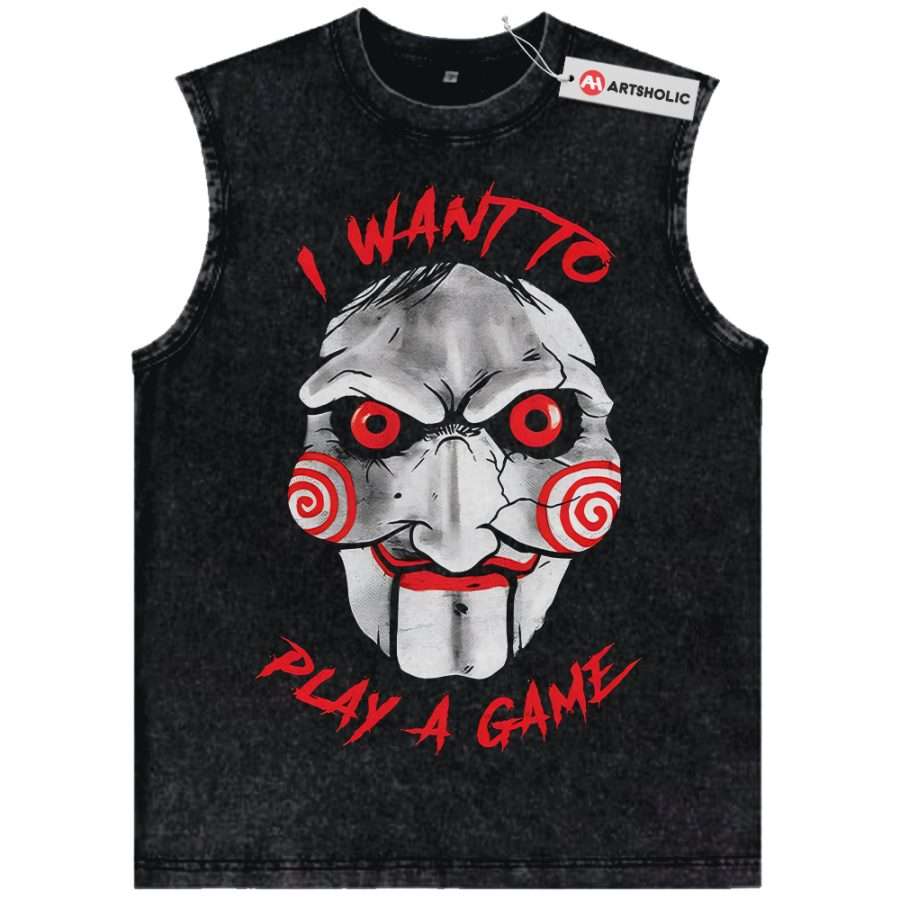 Alternative view of Jigsaw Tank Top, Saw Tank Top, Halloween Tank Top, Horror Tank Top, Vintage Tank Top