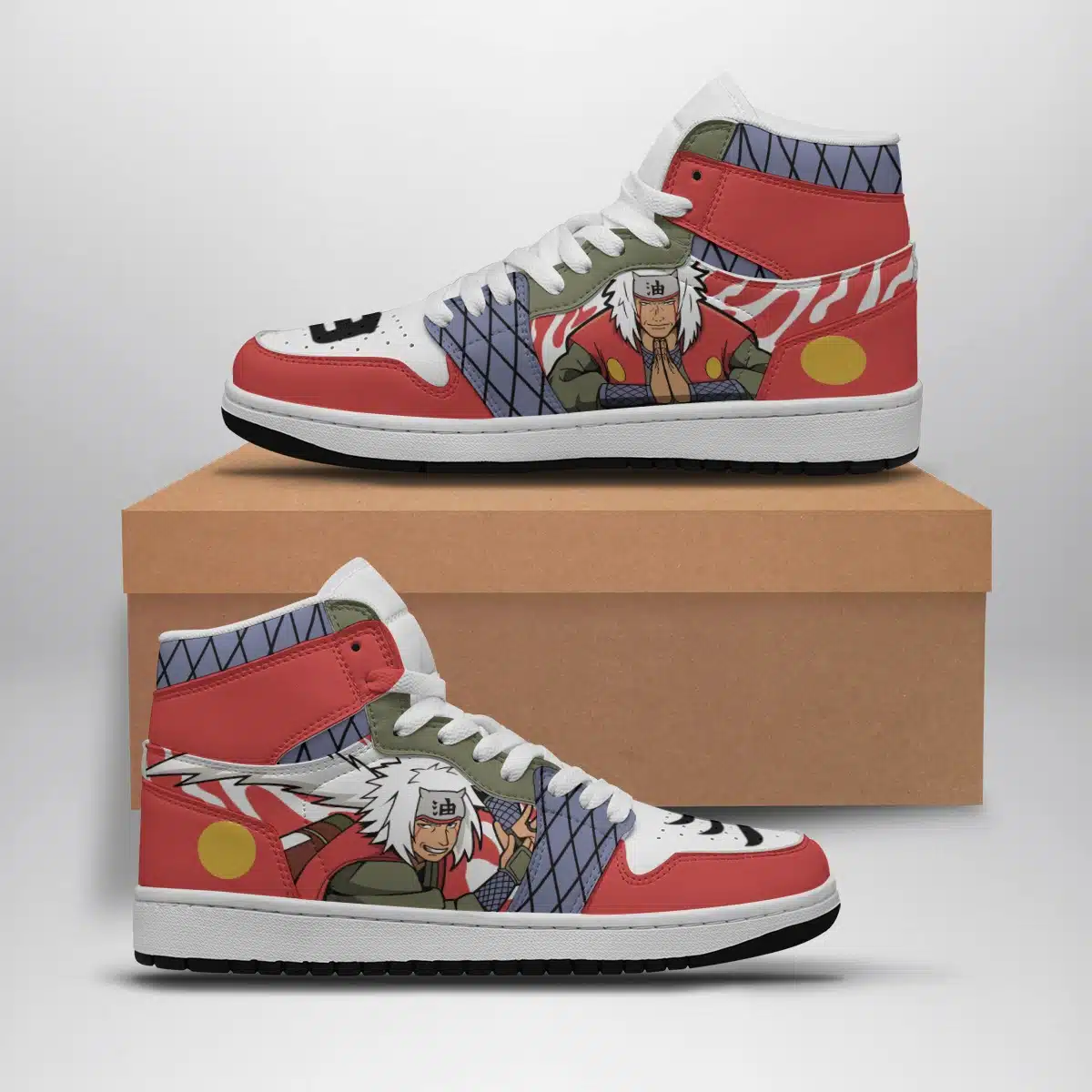 Jiraiya Shippuden Anime-Inspired Basketball Shoes for Fans - Shonen Custom Sneaker Mid 1 Style - Otaku Hall