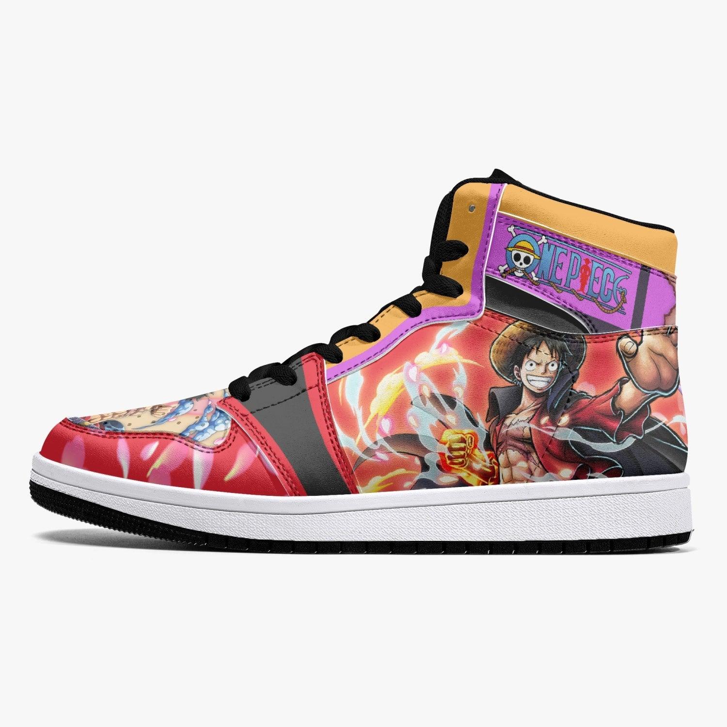 Alternative view of Monkey D. Luffy Armament Haki Ryuo One Piece Custom Sneaker Mid 1 Basketball Shoes - Otaku Hall