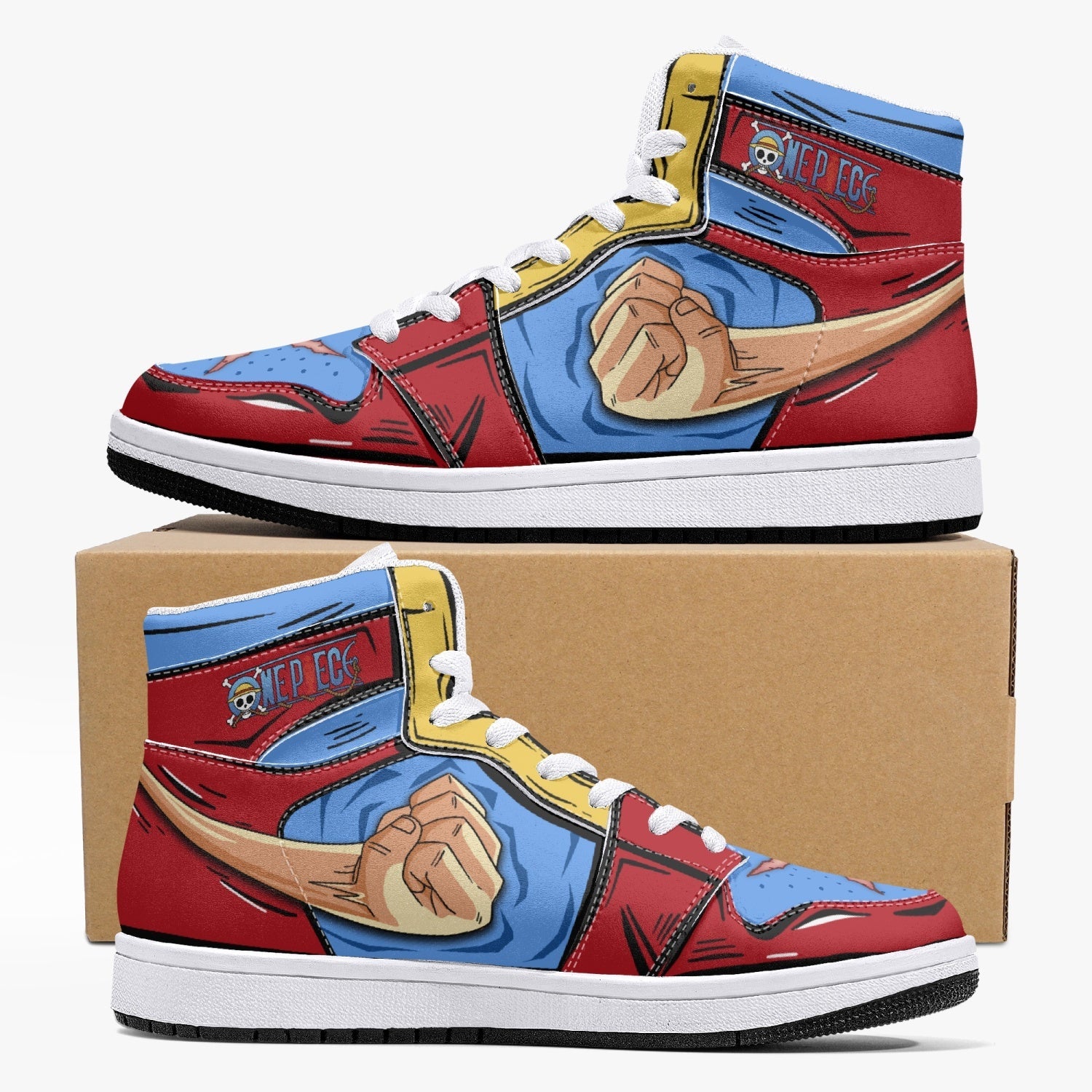 Alternative view of Monkey D. Luffy Fist One Piece Custom Sneaker Mid 1 Basketball Shoes - Otaku Hall