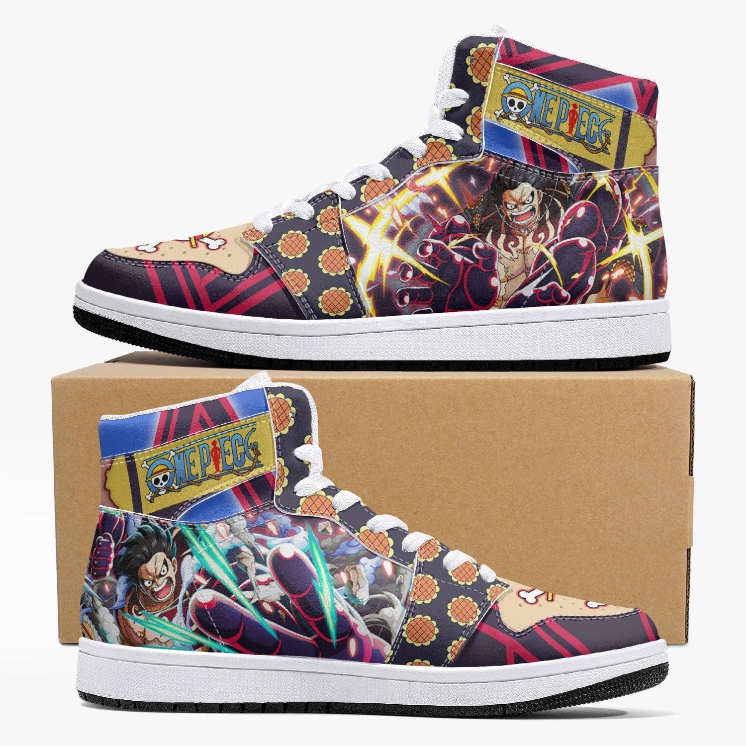 Alternative view of Monkey D. Luffy Gear 4th Bound Man One Piece Custom Sneaker Mid 1 Basketball Shoes - Otaku Hall